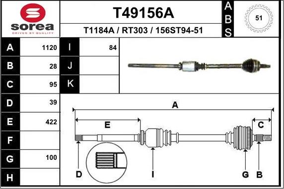 EAI T49156A - Drive Shaft autospares.lv