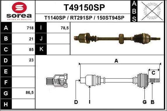 EAI T49150SP - Drive Shaft autospares.lv