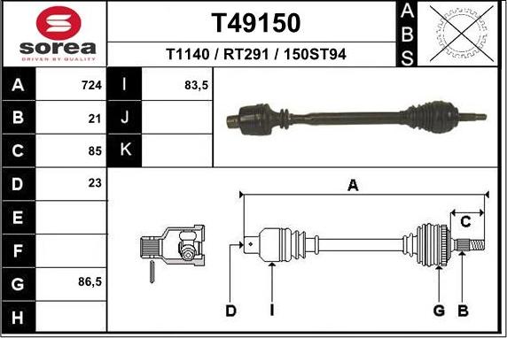 EAI T49150 - Drive Shaft autospares.lv