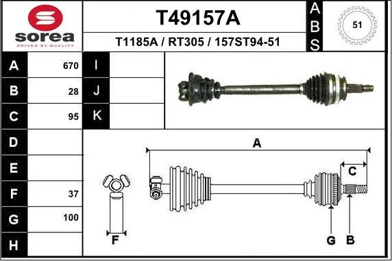 EAI T49157A - Drive Shaft autospares.lv