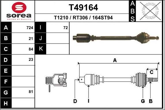 EAI T49164 - Drive Shaft autospares.lv