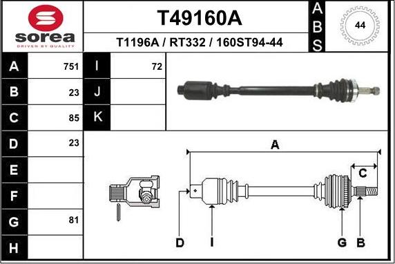 EAI T49160A - Drive Shaft autospares.lv