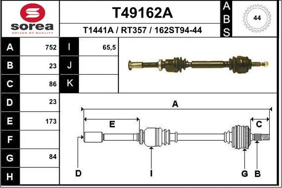 EAI T49162A - Drive Shaft autospares.lv