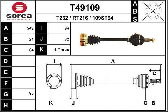 EAI T49109 - Drive Shaft autospares.lv