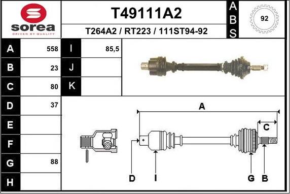 EAI T49111A2 - Drive Shaft autospares.lv