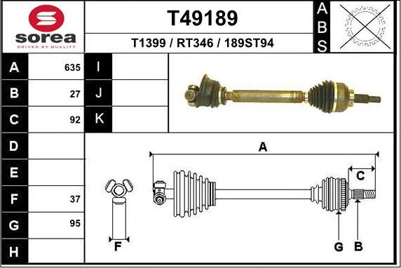 EAI T49189 - Drive Shaft autospares.lv