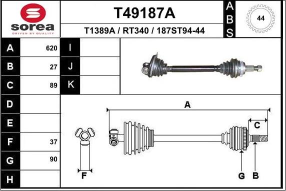 EAI T49187A - Drive Shaft autospares.lv