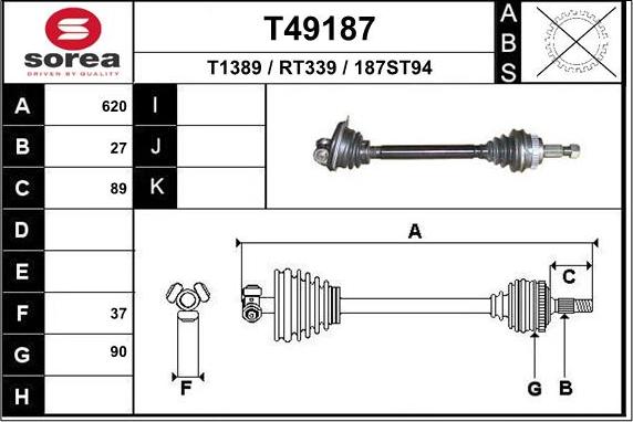 EAI T49187 - Drive Shaft autospares.lv