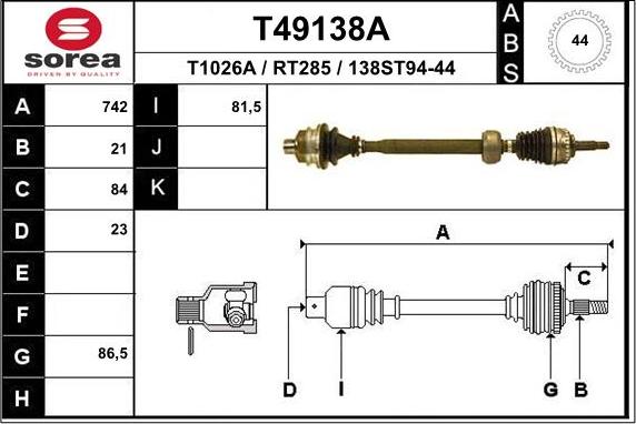 EAI T49138A - Drive Shaft autospares.lv