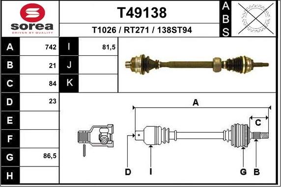 EAI T49138 - Drive Shaft autospares.lv