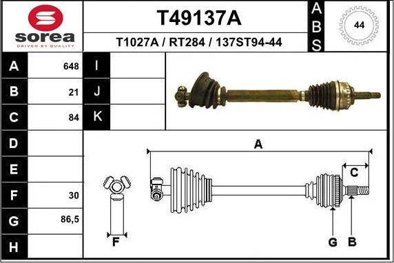 EAI T49137A - Drive Shaft autospares.lv