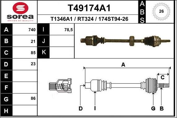 EAI T49174A1 - Drive Shaft autospares.lv