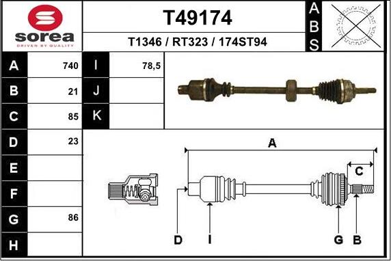 EAI T49174 - Drive Shaft autospares.lv