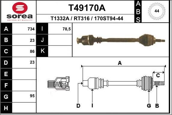 EAI T49170A - Drive Shaft autospares.lv