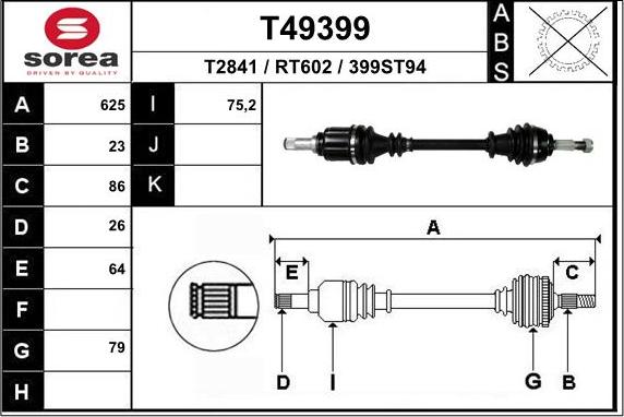 EAI T49399 - Drive Shaft autospares.lv