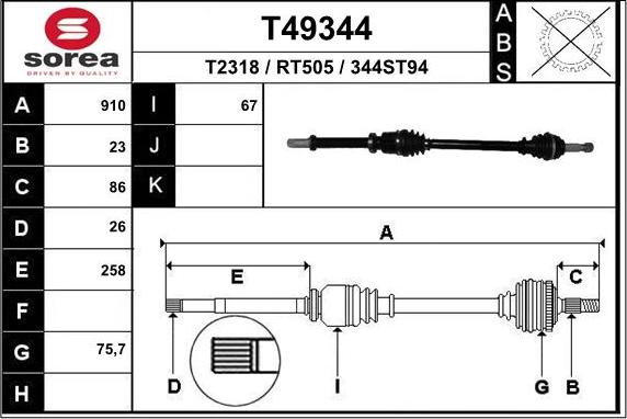 EAI T49344 - Drive Shaft autospares.lv