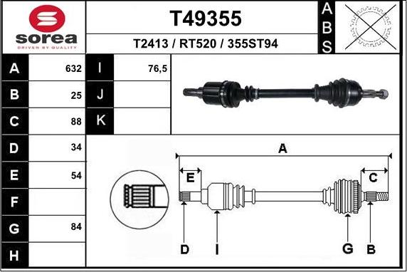 EAI T49355 - Drive Shaft autospares.lv