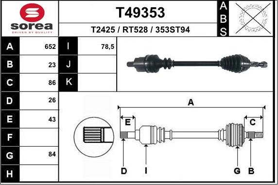 EAI T49353 - Drive Shaft autospares.lv