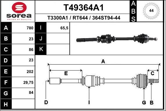 EAI T49364A1 - Drive Shaft autospares.lv