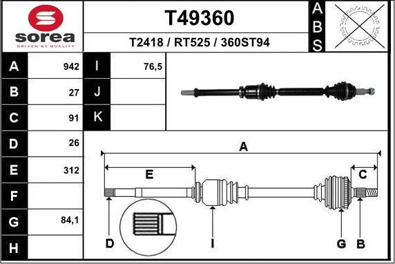 EAI T49360 - Drive Shaft autospares.lv