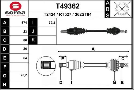 EAI T49362 - Drive Shaft autospares.lv