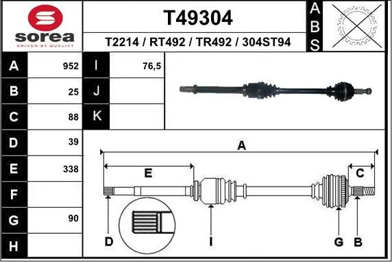 EAI T49304 - Drive Shaft autospares.lv