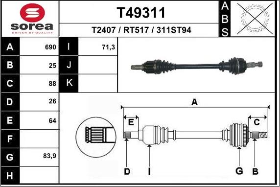 EAI T49311 - Drive Shaft autospares.lv