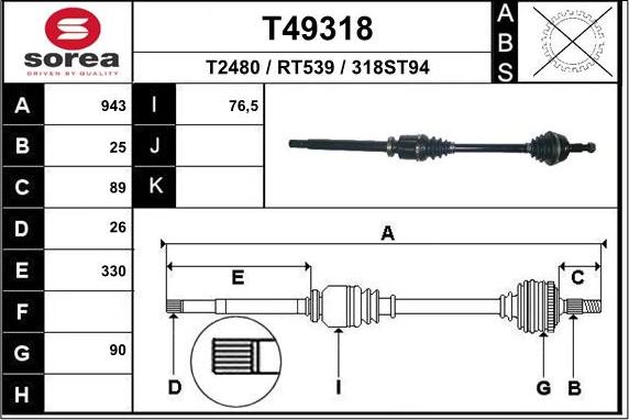 EAI T49318 - Drive Shaft autospares.lv