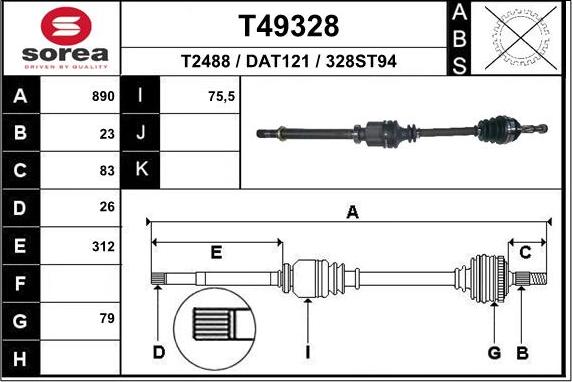 EAI T49328 - Drive Shaft autospares.lv