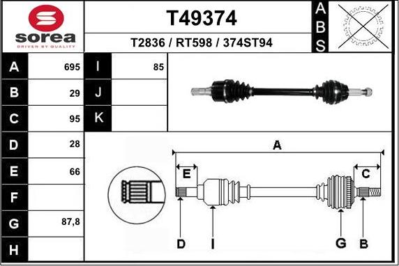 EAI T49374 - Drive Shaft autospares.lv