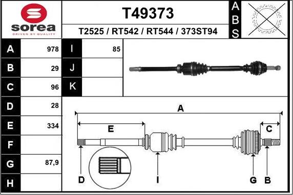 EAI T49373 - Drive Shaft autospares.lv