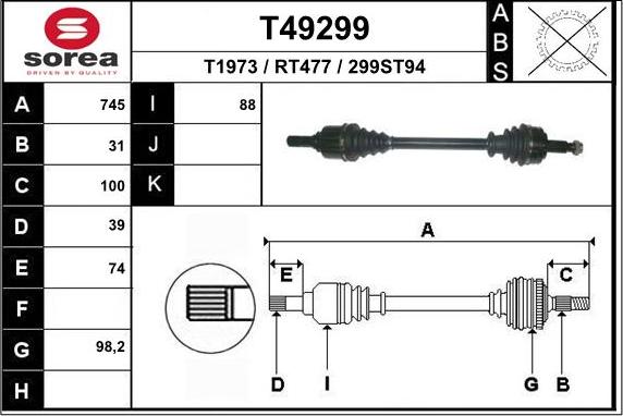 EAI T49299 - Drive Shaft autospares.lv