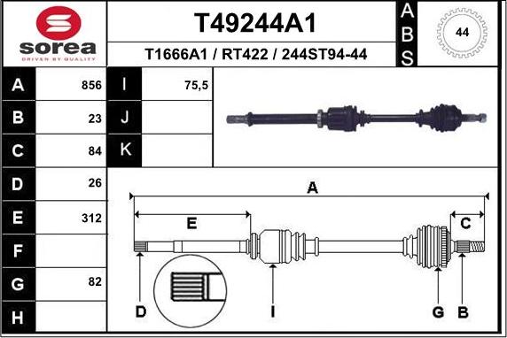 EAI T49244A1 - Drive Shaft autospares.lv