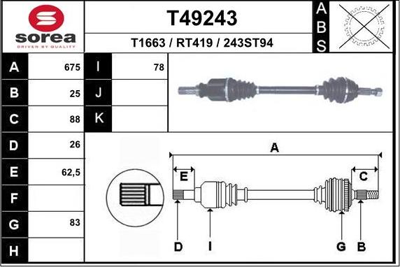 EAI T49243 - Drive Shaft autospares.lv