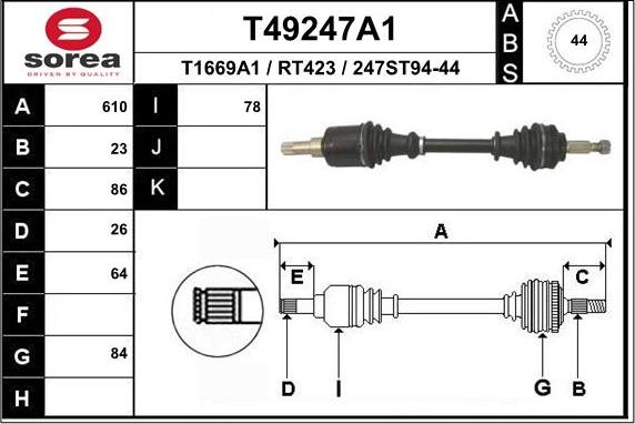 EAI T49247A1 - Drive Shaft autospares.lv