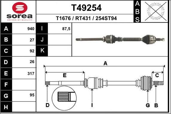 EAI T49254 - Drive Shaft autospares.lv