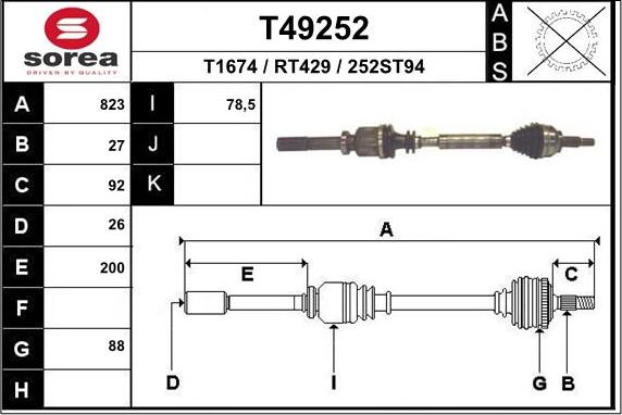 EAI T49252 - Drive Shaft autospares.lv