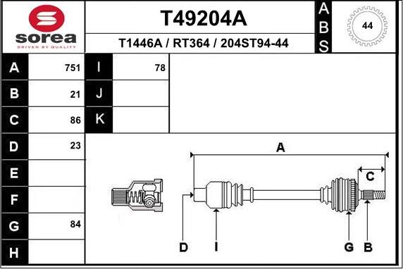 EAI T49204A - Drive Shaft autospares.lv
