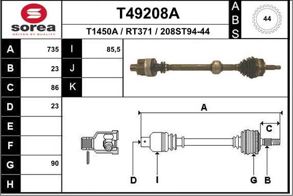 EAI T49208A - Drive Shaft autospares.lv