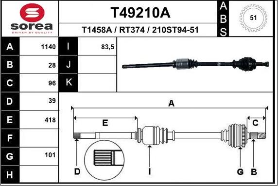 EAI T49210A - Drive Shaft autospares.lv