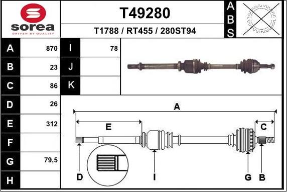 EAI T49280 - Drive Shaft autospares.lv