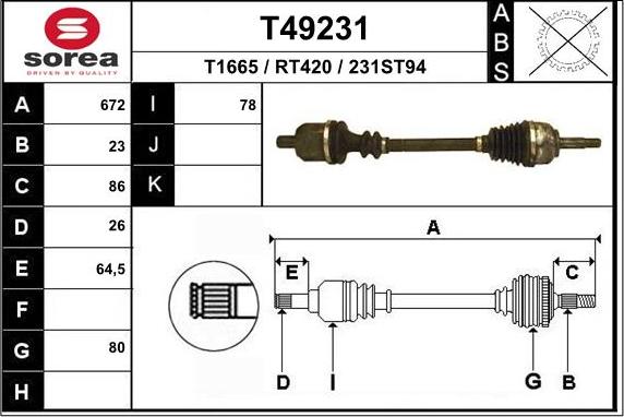 EAI T49231 - Drive Shaft autospares.lv