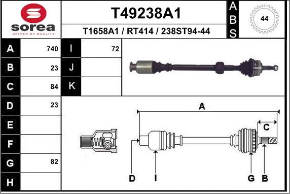 EAI T49238A1 - Drive Shaft autospares.lv