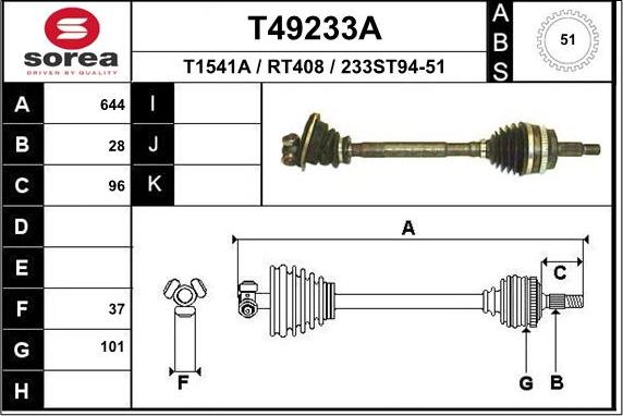 EAI T49233A - Drive Shaft autospares.lv