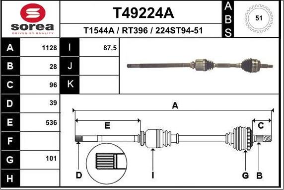 EAI T49224A - Drive Shaft autospares.lv