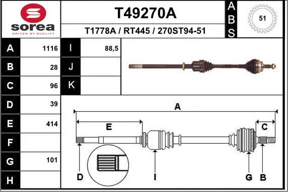 EAI T49270A - Drive Shaft autospares.lv