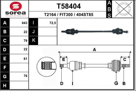 EAI T58404 - Drive Shaft autospares.lv