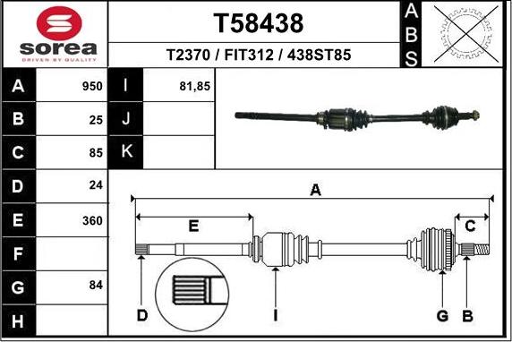 EAI T58438 - Drive Shaft autospares.lv