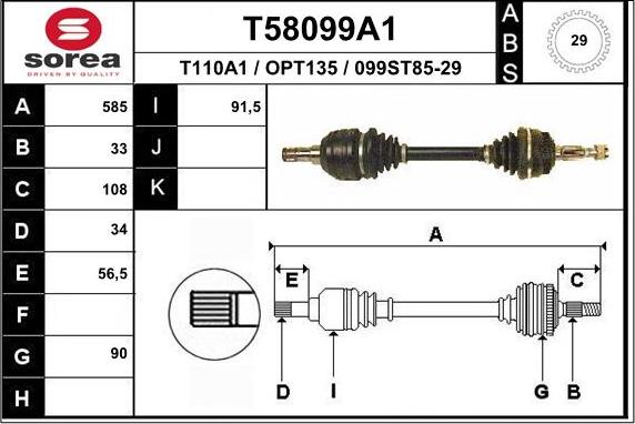 EAI T58099A1 - Drive Shaft autospares.lv