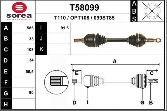 EAI T58099 - Drive Shaft autospares.lv